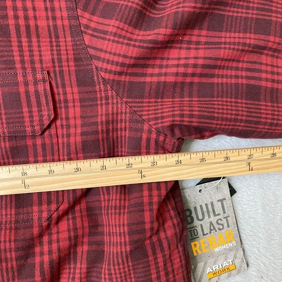 Ariat Rebar Flannel Hooded Shacket Shirt Jacket Women XL Rosewood Plaid NWT - Picture 12 of 14